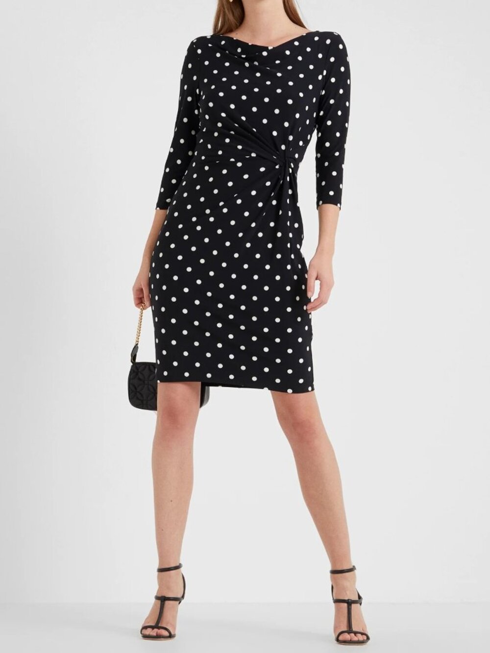 Lauren Ralph Lauren Polka Dot Twist-Front Jersey Shift Cowl-Neck Dress - Size 4